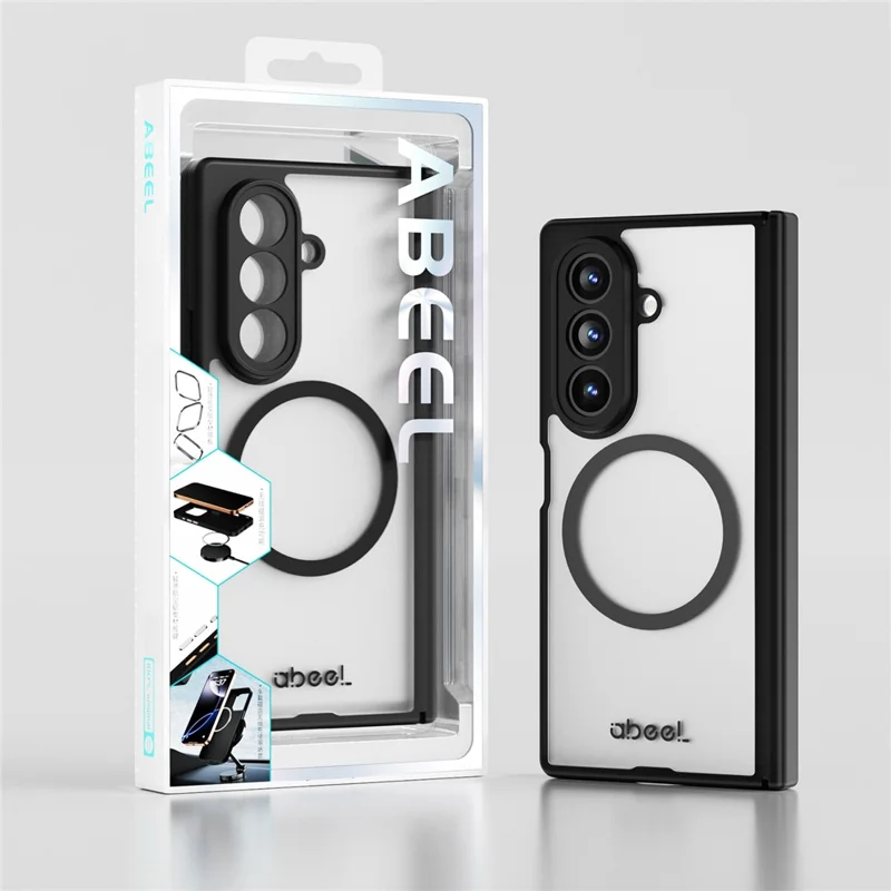 ABEEL for Samsung Galaxy Z Fold7 5G Matte Magnetic Case Hinge Design Shockproof TPU + PC Cover - Black