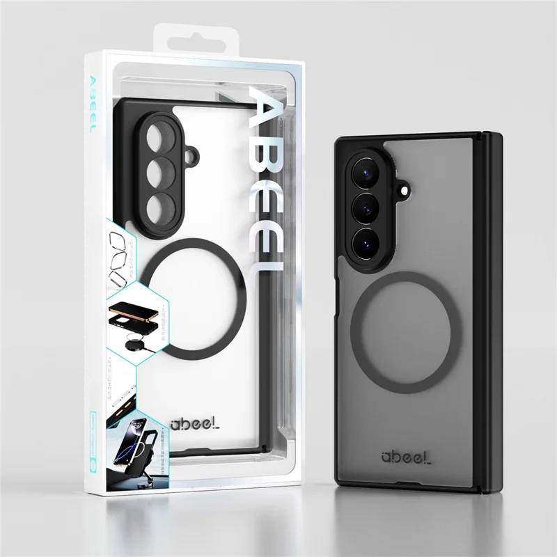 ABEEL for Samsung Galaxy Z TriFold 5G Matte Magnetic Case Hinge Design Shockproof TPU + PC Cover - Black