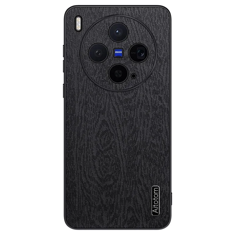 For vivo X300s 5G Case Wood Texture PU Leather Coated PC TPU Phone Cover - Black