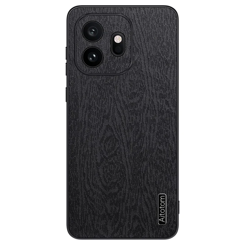For OnePlus 15T 5G Case Wood Texture PU Leather Coated PC TPU Phone Cover - Black