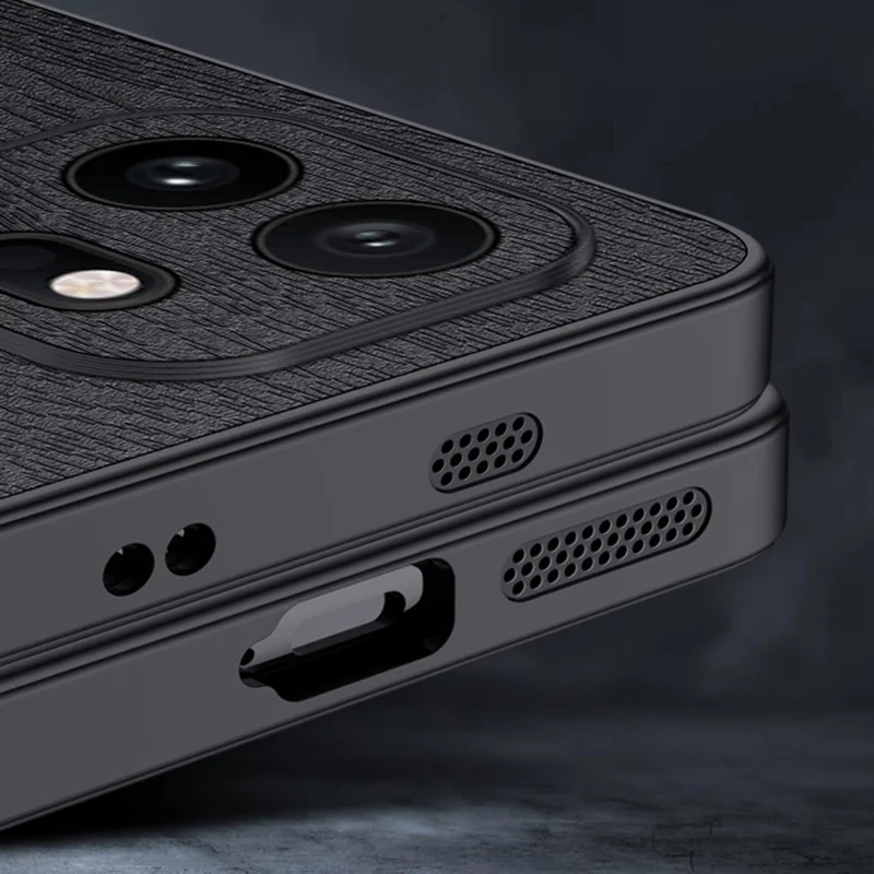 For OnePlus 15T 5G Case Wood Texture PU Leather Coated PC TPU Phone Cover - Black