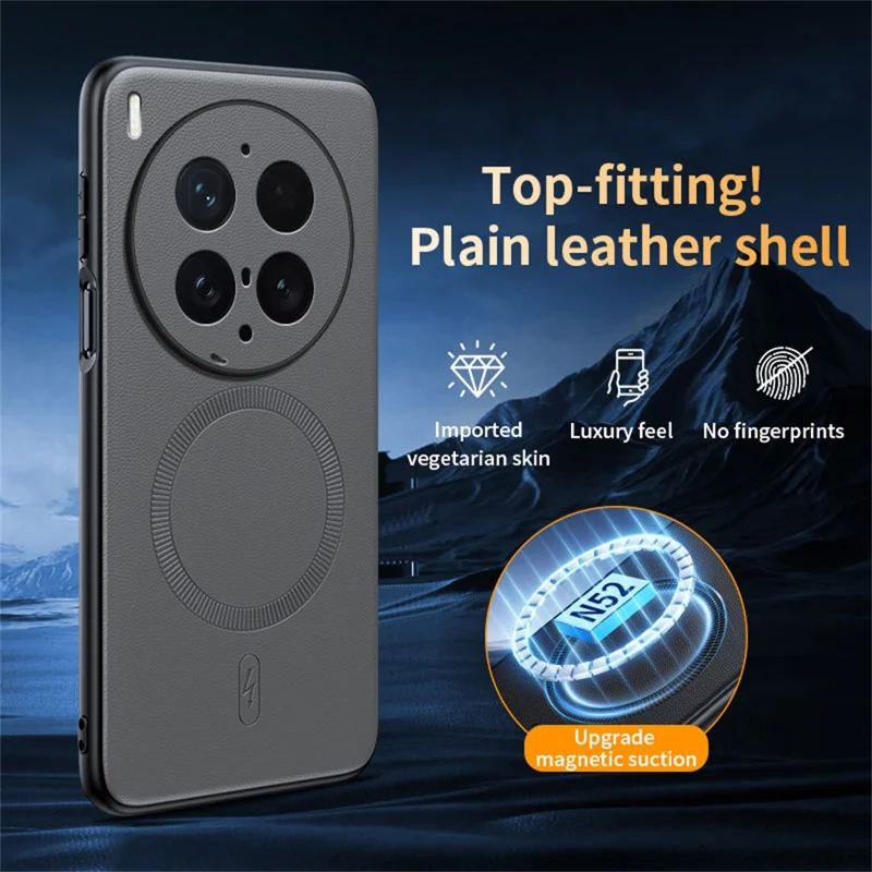 For vivo X300 Ultra 5G Magnetic Case Leather Coated TPU + PC Phone Cover - Grey