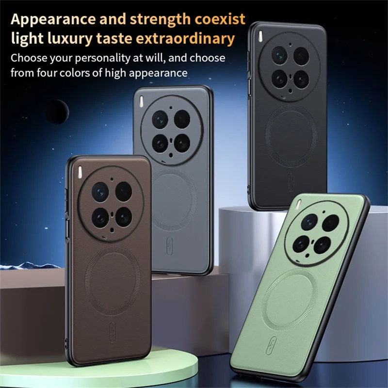 For vivo X300 Ultra 5G Magnetic Case Leather Coated TPU + PC Phone Cover - Grey