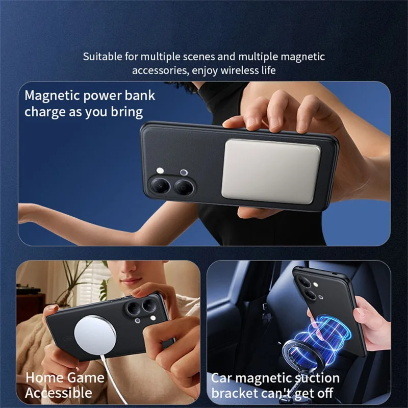 For vivo Y05 4G Magnetic Case Leather Coated TPU + PC Phone Cover - Grey