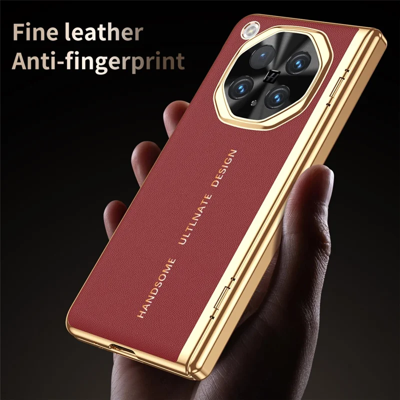 For Oppo Find N6 5G Case PU Leather + PC Electroplated Phone Cover with Front Screen Protector - Red