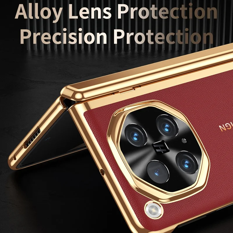 For Oppo Find N6 5G Case PU Leather + PC Electroplated Phone Cover with Front Screen Protector - Red