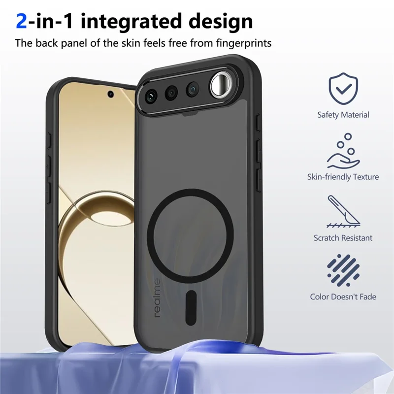 For Realme 16 5G Magnetic Case Skin Touch Matte PC + TPU Anti-Drop Phone Cover - Black