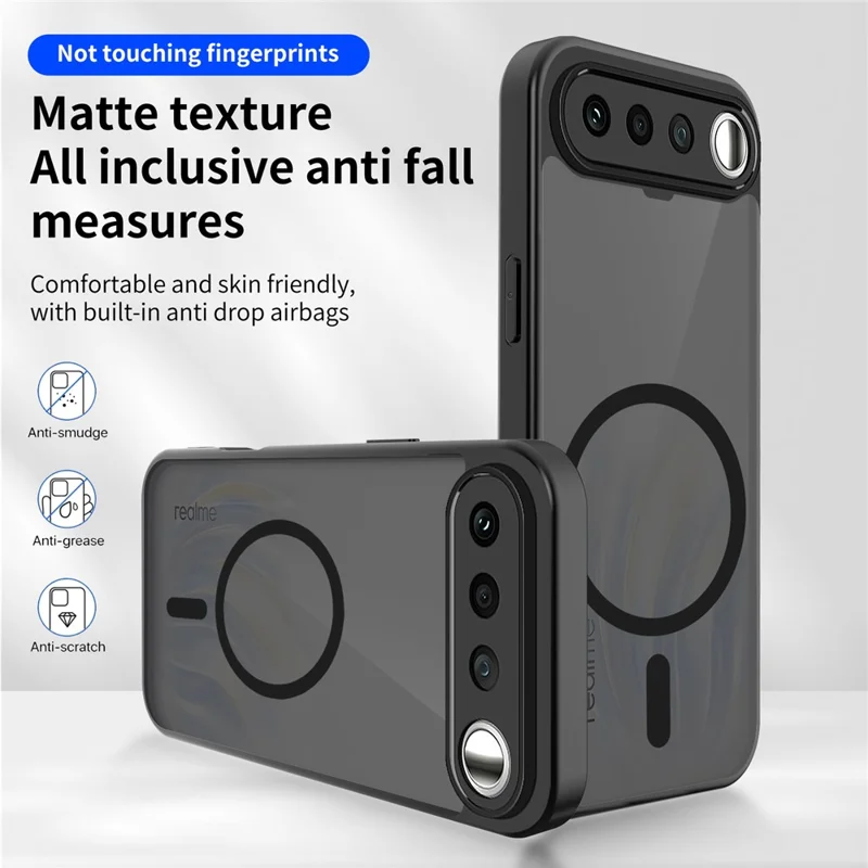 For Realme 16 5G Magnetic Case Skin Touch Matte PC + TPU Anti-Drop Phone Cover - Black