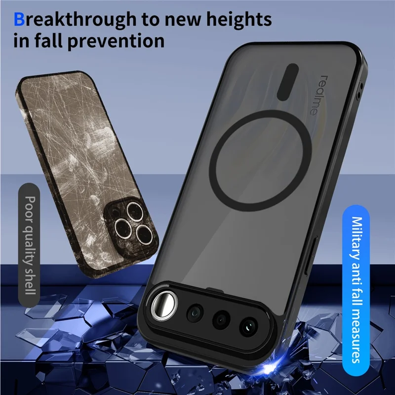 For Realme 16 5G Magnetic Case Skin Touch Matte PC + TPU Anti-Drop Phone Cover - Black