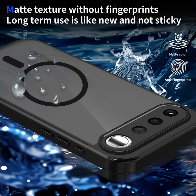 For Realme 16 5G Magnetic Case Skin Touch Matte PC + TPU Anti-Drop Phone Cover - Black