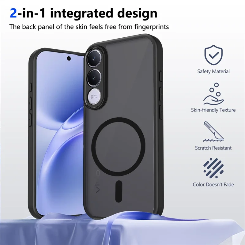 For vivo V70 FE 5G Magnetic Case Skin Touch Matte PC + TPU Anti-Drop Phone Cover - Black