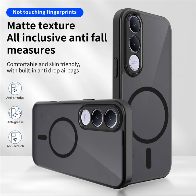 For vivo V70 FE 5G Magnetic Case Skin Touch Matte PC + TPU Anti-Drop Phone Cover - Black