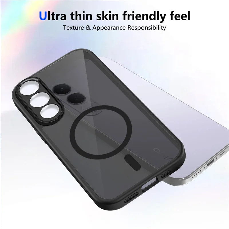 For vivo V70 FE 5G Magnetic Case Skin Touch Matte PC + TPU Anti-Drop Phone Cover - Black