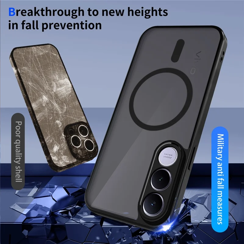 For vivo V70 FE 5G Magnetic Case Skin Touch Matte PC + TPU Anti-Drop Phone Cover - Black