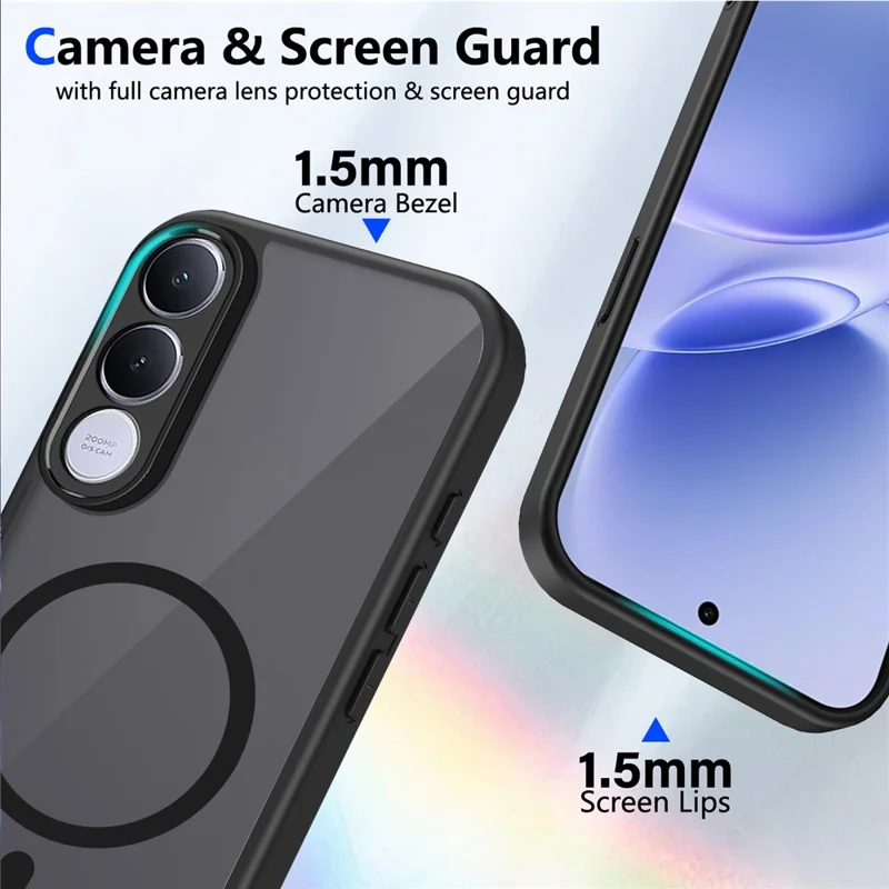 For vivo V70 FE 5G Magnetic Case Skin Touch Matte PC + TPU Anti-Drop Phone Cover - Black