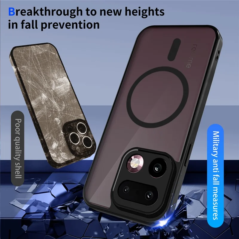 For Realme 16 Pro 5G Magnetic Case Skin Touch Matte PC + TPU Anti-Drop Phone Cover - Black