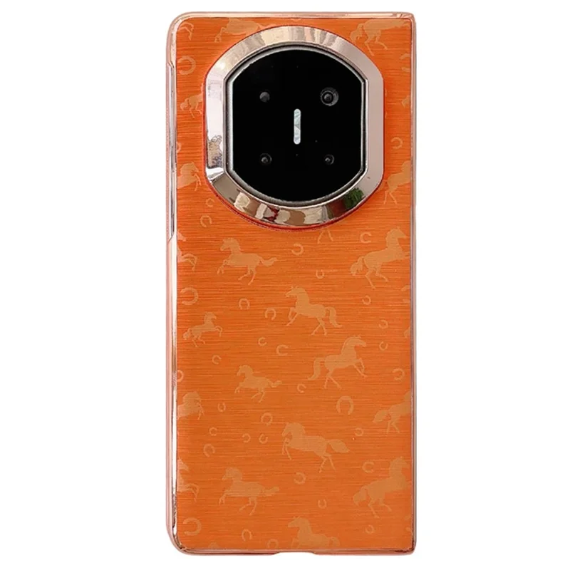 Coque pour Huawei Mate X7 Motif de Cheval avec Cadre Galvanisé en Cuir PU et Coque en PC - Orange