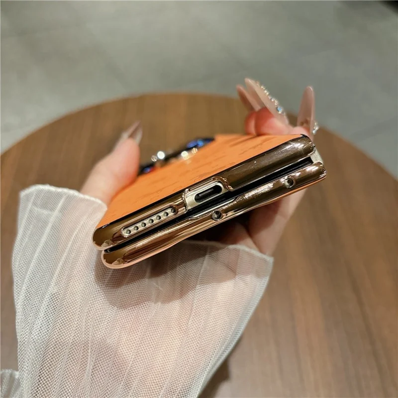 Coque pour Huawei Mate X7 Motif de Cheval avec Cadre Galvanisé en Cuir PU et Coque en PC - Orange