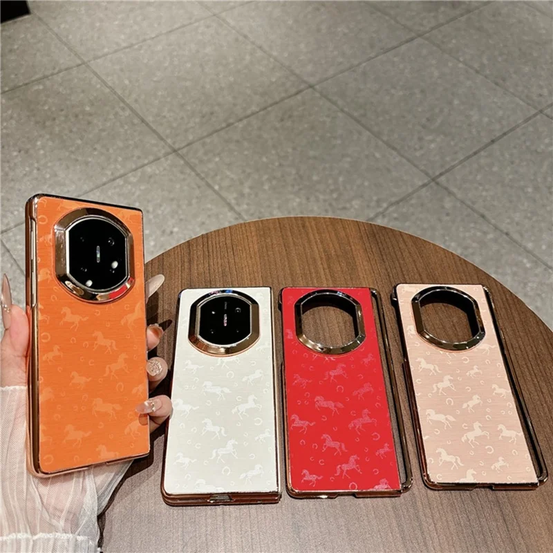Coque pour Huawei Mate X7 Motif de Cheval avec Cadre Galvanisé en Cuir PU et Coque en PC - Orange