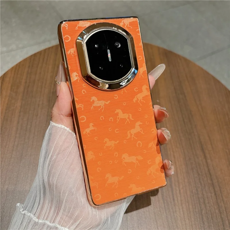 Coque pour Huawei Mate X7 Motif de Cheval avec Cadre Galvanisé en Cuir PU et Coque en PC - Orange