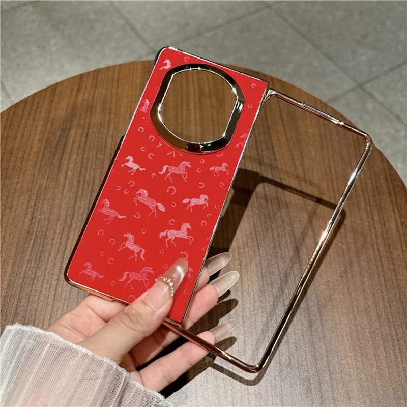 Coque pour Huawei Mate X7 Motif de Cheval avec Cadre Galvanisé en Cuir PU et Coque en PC - Orange