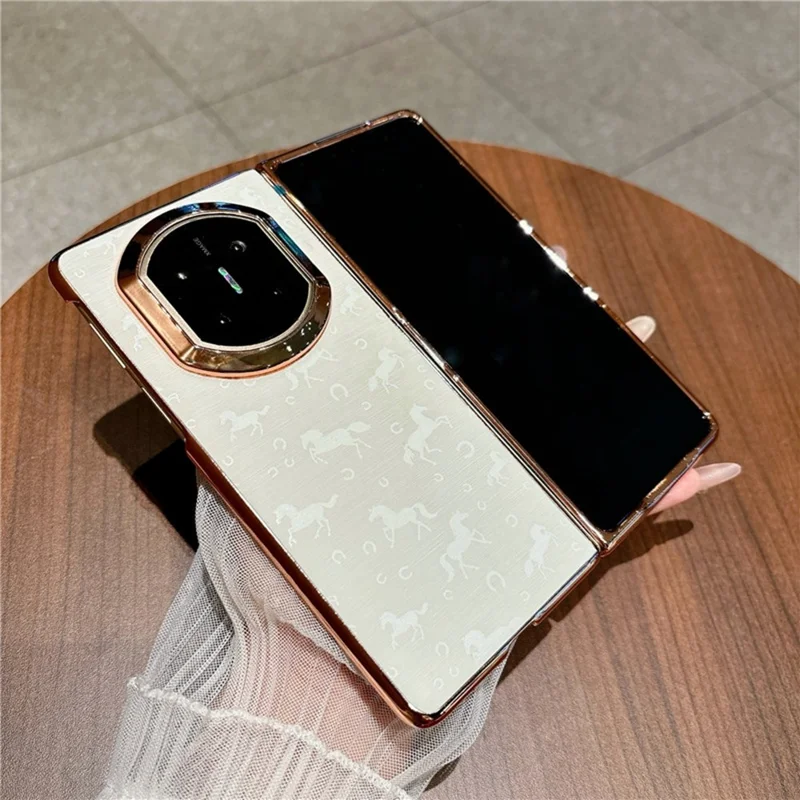 Coque pour Huawei Mate X7 Motif de Cheval avec Cadre Galvanisé en Cuir PU et Coque en PC - Orange