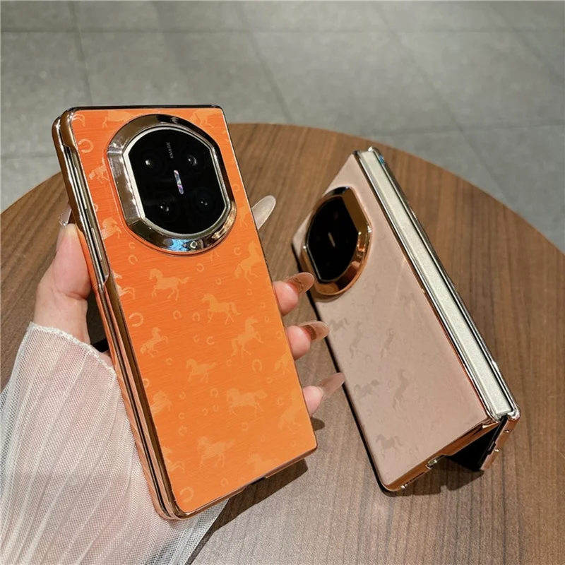 Coque pour Huawei Mate X7 Motif de Cheval avec Cadre Galvanisé en Cuir PU et Coque en PC - Orange
