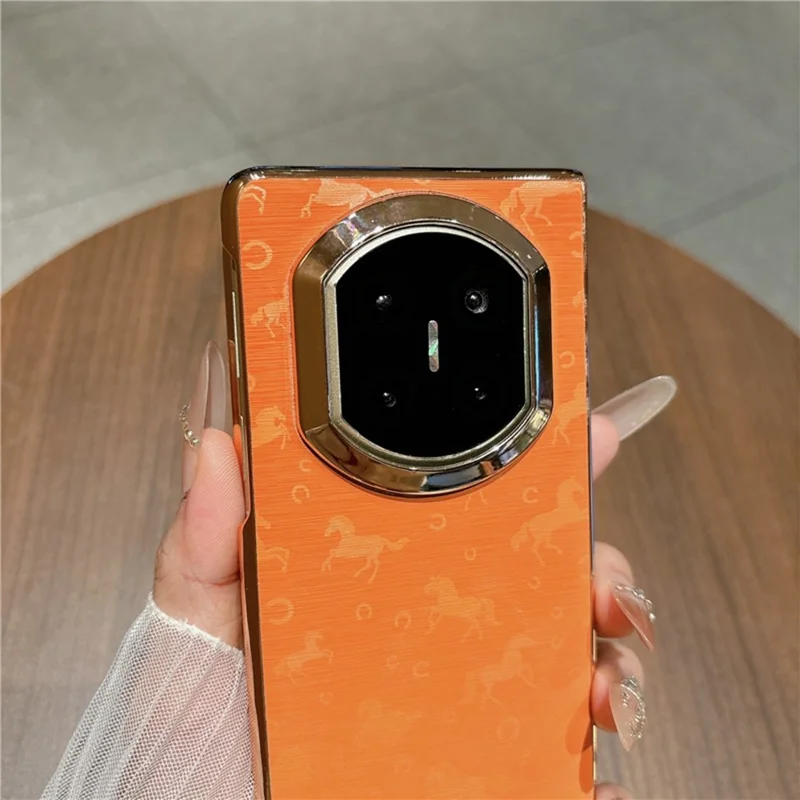 Coque pour Huawei Mate X7 Motif de Cheval avec Cadre Galvanisé en Cuir PU et Coque en PC - Orange