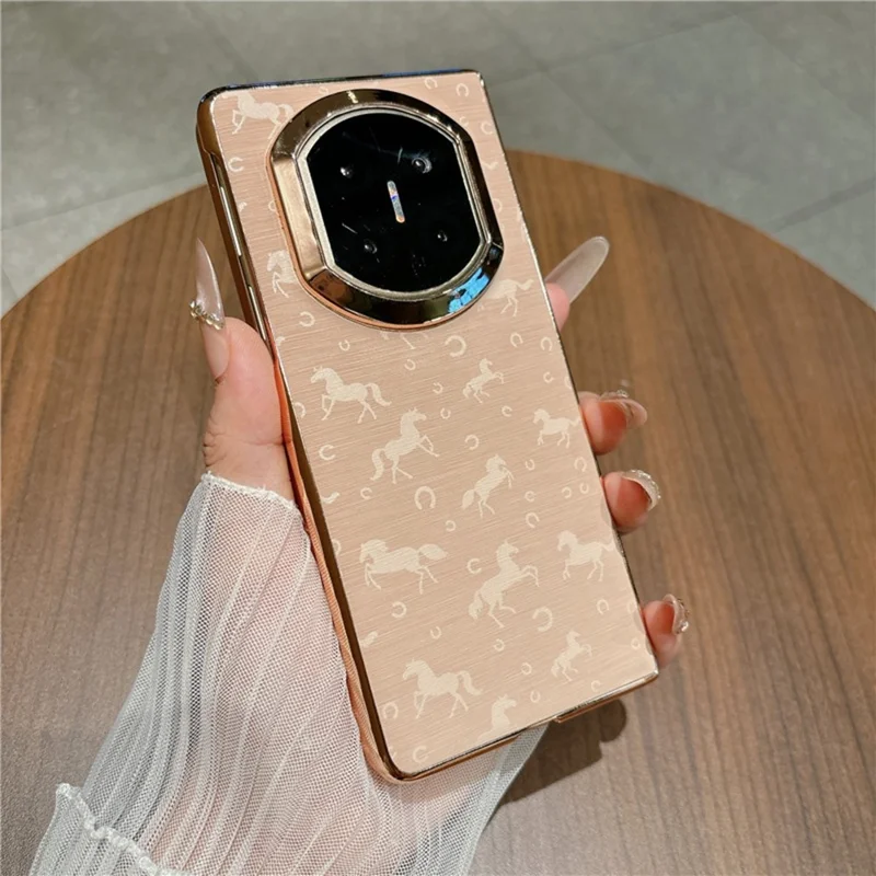 Obudowa do Huawei Mate X7 z motywem konia, ramka z powłoką metaliczną, pokrowiec z syntetycznej skóry PU i tworzywa sztucznego PC - złoty