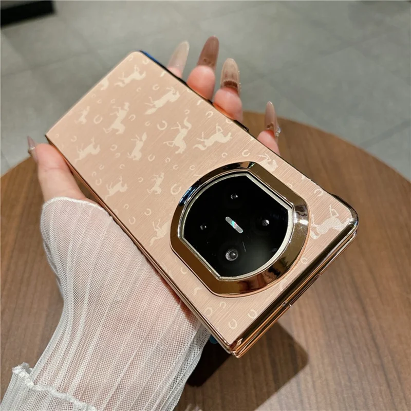 Obudowa do Huawei Mate X7 z motywem konia, ramka z powłoką metaliczną, pokrowiec z syntetycznej skóry PU i tworzywa sztucznego PC - złoty
