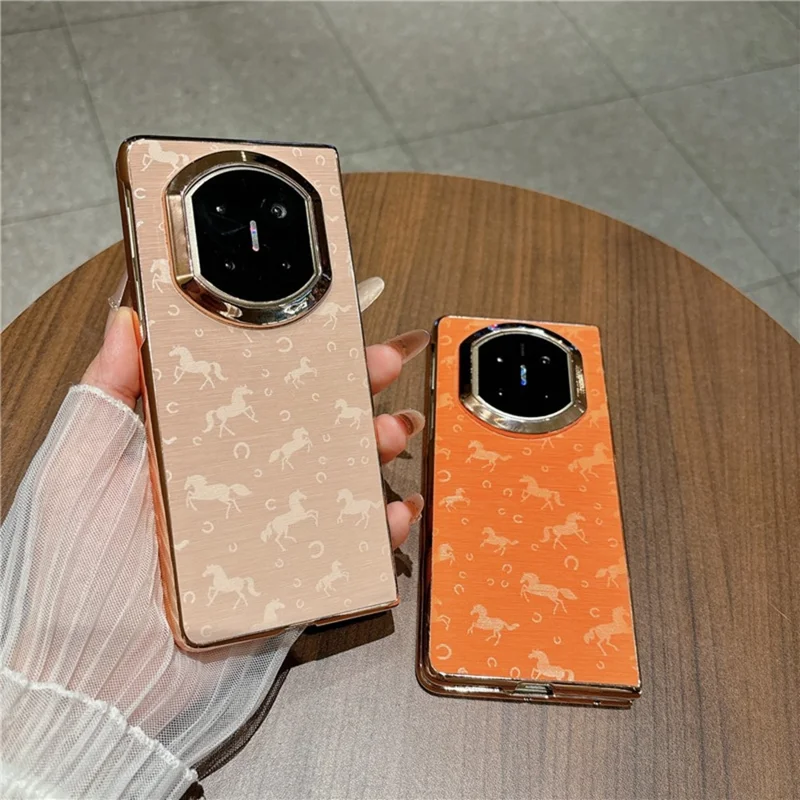 Obudowa do Huawei Mate X7 z motywem konia, ramka z powłoką metaliczną, pokrowiec z syntetycznej skóry PU i tworzywa sztucznego PC - złoty