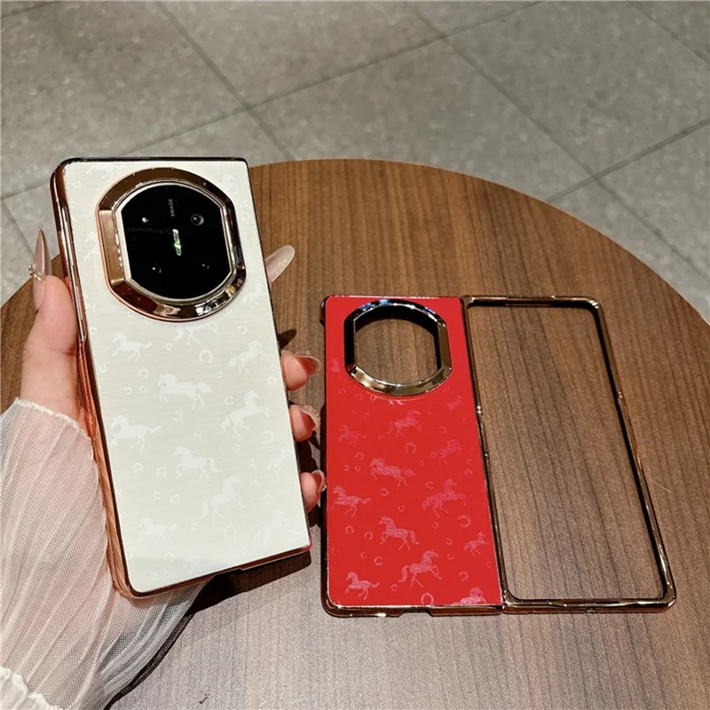 Obudowa do Huawei Mate X7 z motywem konia, ramka z powłoką metaliczną, pokrowiec z syntetycznej skóry PU i tworzywa sztucznego PC - złoty