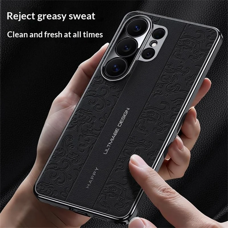 For Samsung Galaxy S25 Ultra Electroplated Shell Embossed PU  Leather + PC + TPU Protective Cover - Black