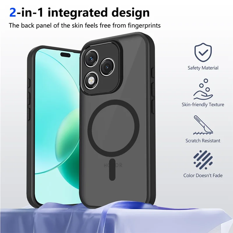 For Honor 600 Lite 5G Magnetic Case Skin Touch Matte PC + TPU Anti-Drop Phone Cover - Black
