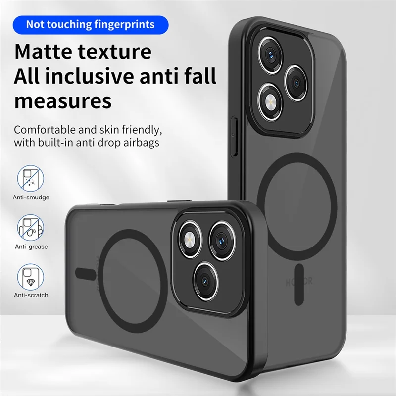 For Honor 600 Lite 5G Magnetic Case Skin Touch Matte PC + TPU Anti-Drop Phone Cover - Black