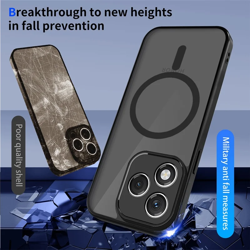 For Honor 600 Lite 5G Magnetic Case Skin Touch Matte PC + TPU Anti-Drop Phone Cover - Black