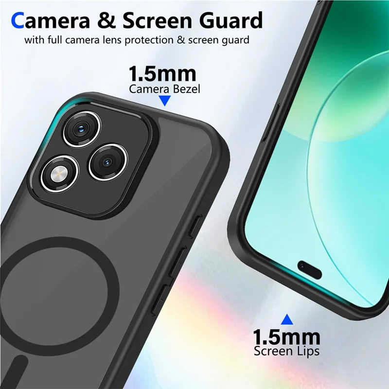 For Honor 600 Lite 5G Magnetic Case Skin Touch Matte PC + TPU Anti-Drop Phone Cover - Black