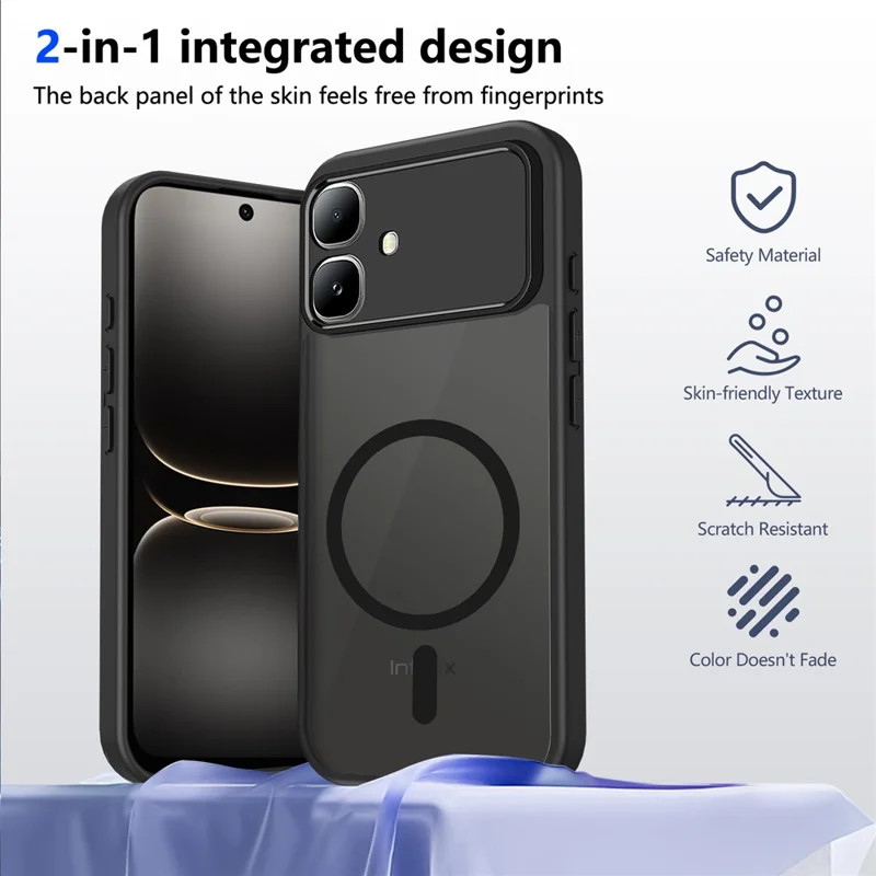 For Infinix Smart 20 4G Magnetic Case Skin Touch Matte PC + TPU Anti-Drop Phone Cover - Black