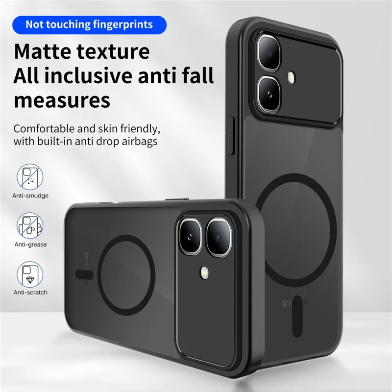 For Infinix Smart 20 4G Magnetic Case Skin Touch Matte PC + TPU Anti-Drop Phone Cover - Black