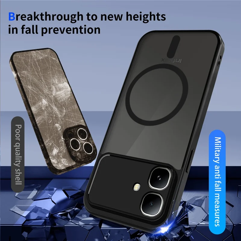 For Infinix Smart 20 4G Magnetic Case Skin Touch Matte PC + TPU Anti-Drop Phone Cover - Black