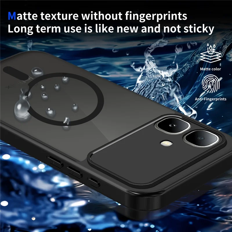 For Infinix Smart 20 4G Magnetic Case Skin Touch Matte PC + TPU Anti-Drop Phone Cover - Black