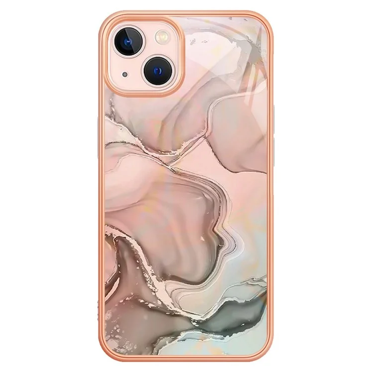 For iPhone 13 6.1 inch YB IMD Series-16 Style E 2.0mm TPU Drop Tested Phone Case Electroplating Frame Marble Pattern IMD Back Cover - Pink