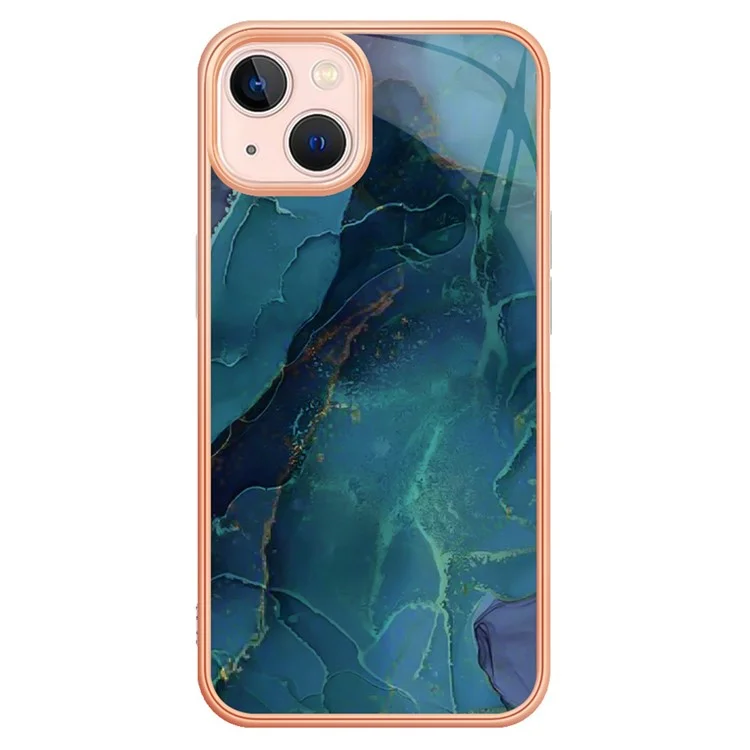 For iPhone 13 6.1 inch YB IMD Series-16 Style E 2.0mm TPU Drop Tested Phone Case Electroplating Frame Marble Pattern IMD Back Cover - Green