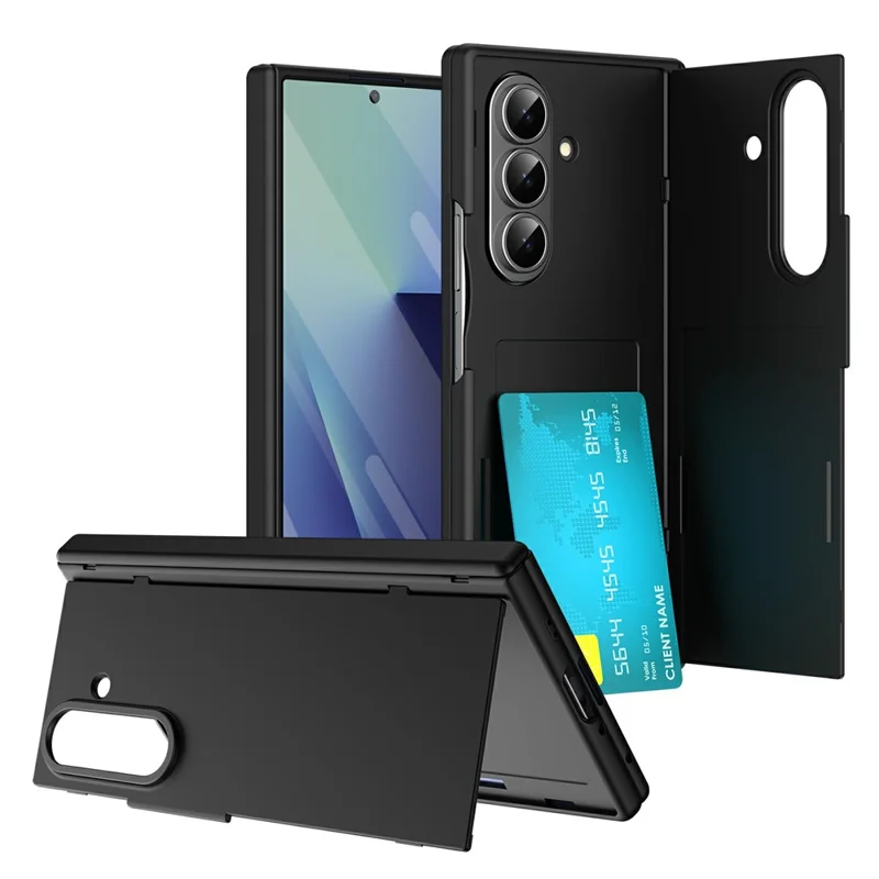 For Samsung Galaxy Z Fold7 5G Case with Tempered Glass Card Holder Stand Wallet Cover - Black