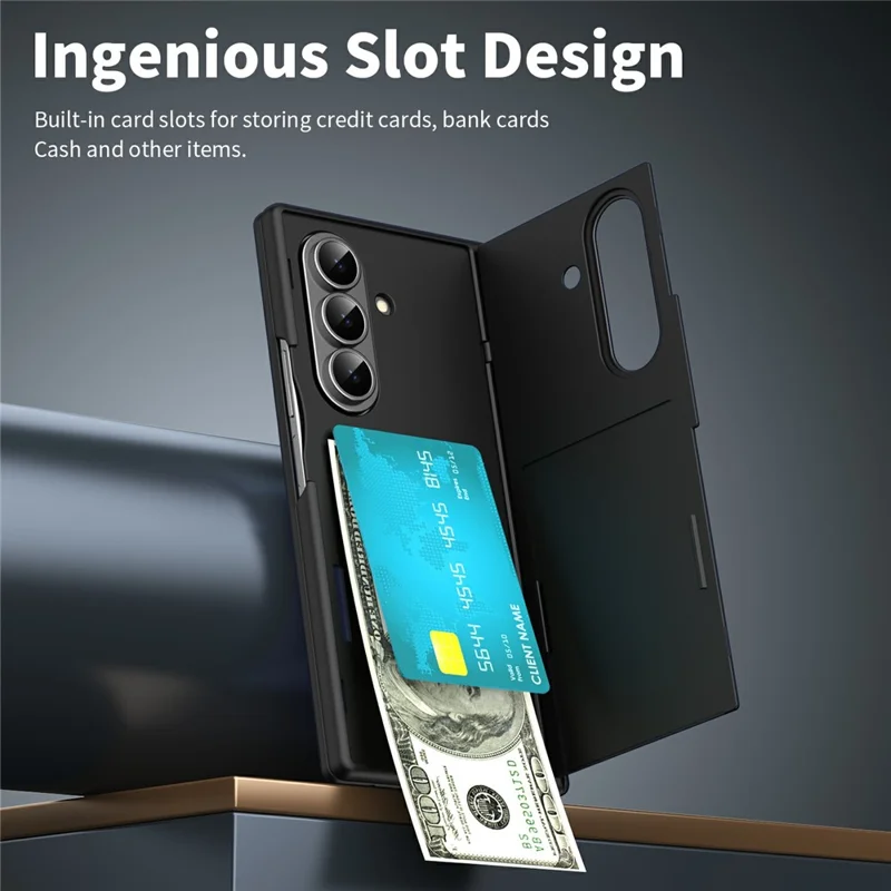 For Samsung Galaxy Z Fold7 5G Case with Tempered Glass Card Holder Stand Wallet Cover - Black