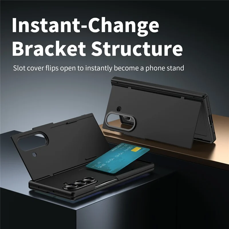 For Samsung Galaxy Z Fold7 5G Case with Tempered Glass Card Holder Stand Wallet Cover - Black