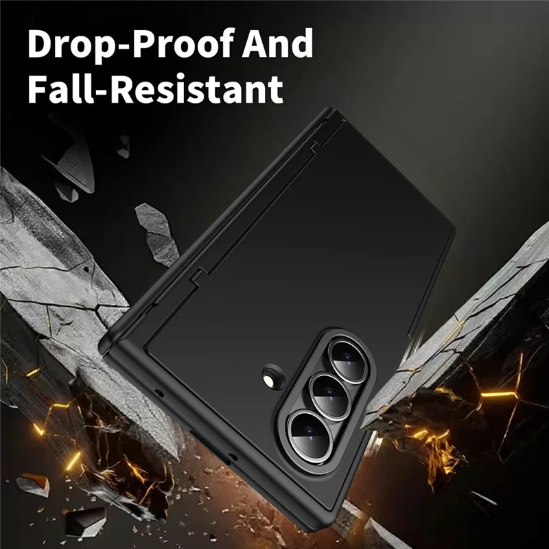 For Samsung Galaxy Z Fold7 5G Case with Tempered Glass Card Holder Stand Wallet Cover - Black