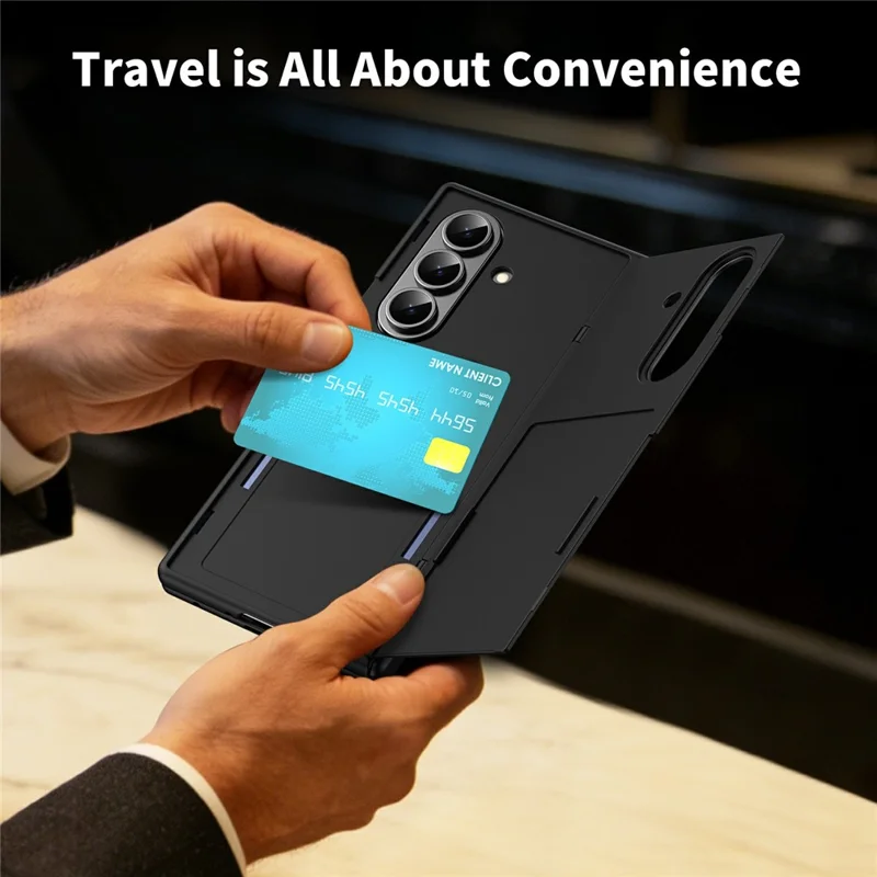 For Samsung Galaxy Z Fold7 5G Case with Tempered Glass Card Holder Stand Wallet Cover - Black