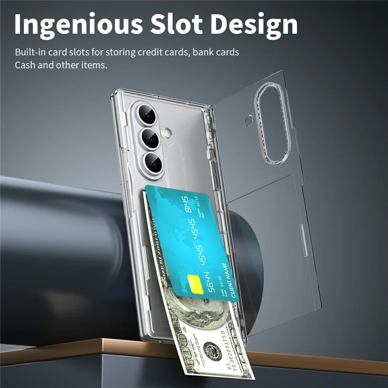 For Samsung Galaxy Z Fold7 5G Case with Tempered Glass Card Holder Stand Wallet Cover - Transparent