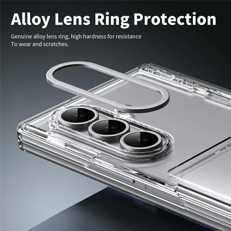 For Samsung Galaxy Z Fold7 5G Case with Tempered Glass Card Holder Stand Wallet Cover - Transparent